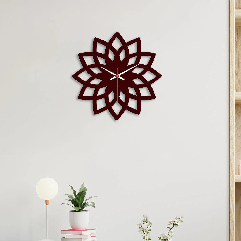 Floral Shape Designer Wooden Wall Clock - Decor Mantra 
