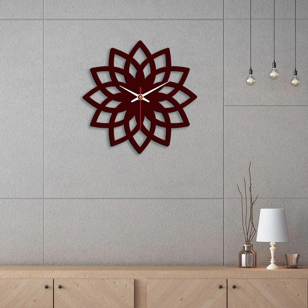 Floral Shape Designer Wooden Wall Clock - Decor Mantra 