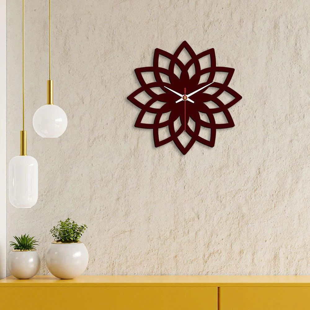 Floral Shape Designer Wooden Wall Clock - Decor Mantra 
