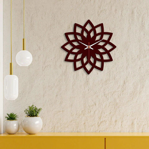 Floral Shape Designer Wooden Wall Clock - Decor Mantra 