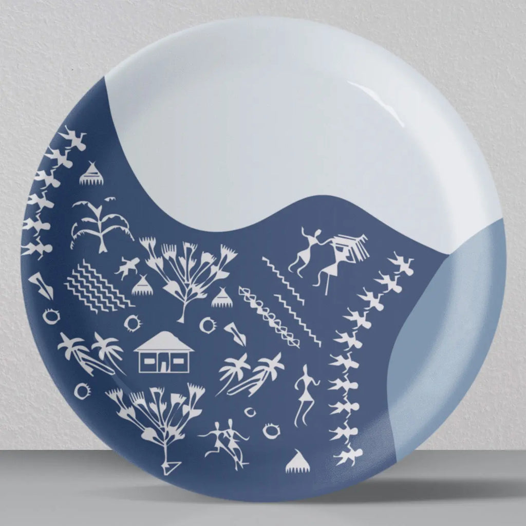 Modern Fusion Warli Floral Wall Plate - Harshita Craft