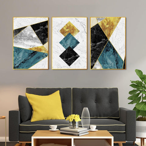 Shapes & Textures Decorative Floating Canvas Wall Painting Set of Three - Decor Mantra 