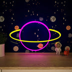 Solar System Saturn Plante Pink & Yellow LED Neon Light DECORMANTRA