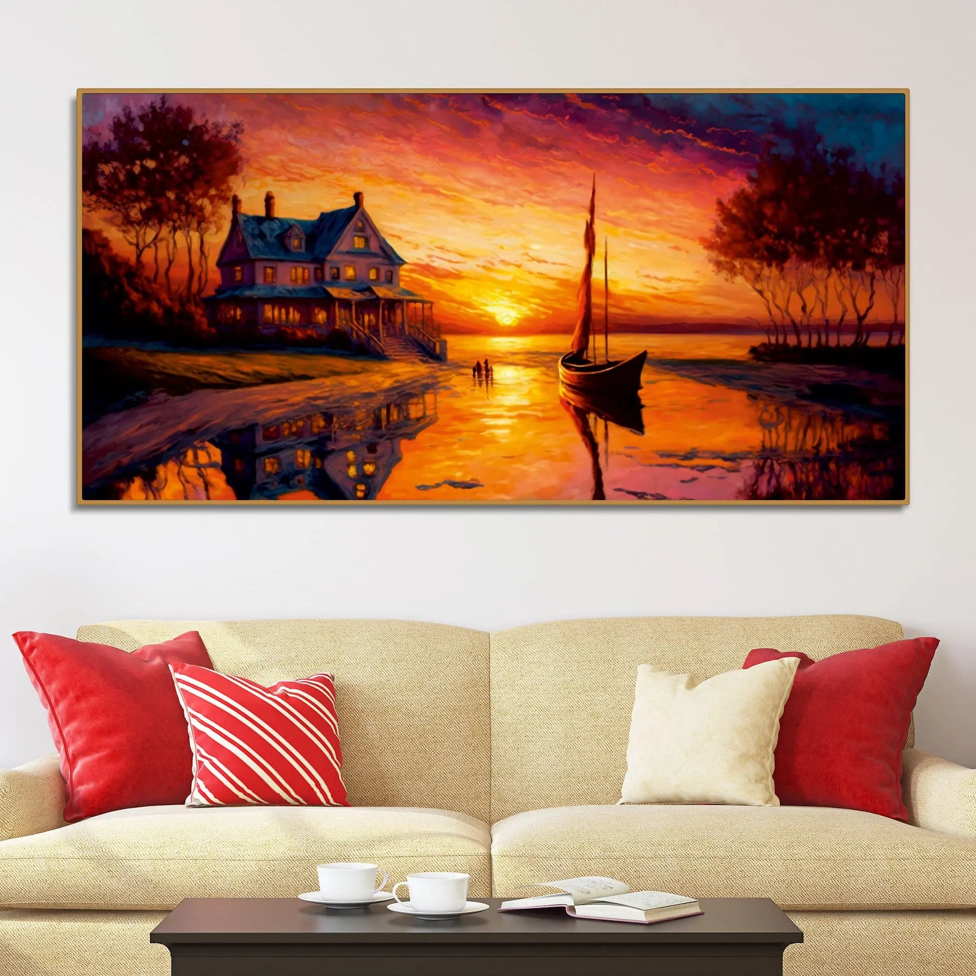 Beautiful Lake with A Sunset View Canvas Wall Painting Decor Mantra