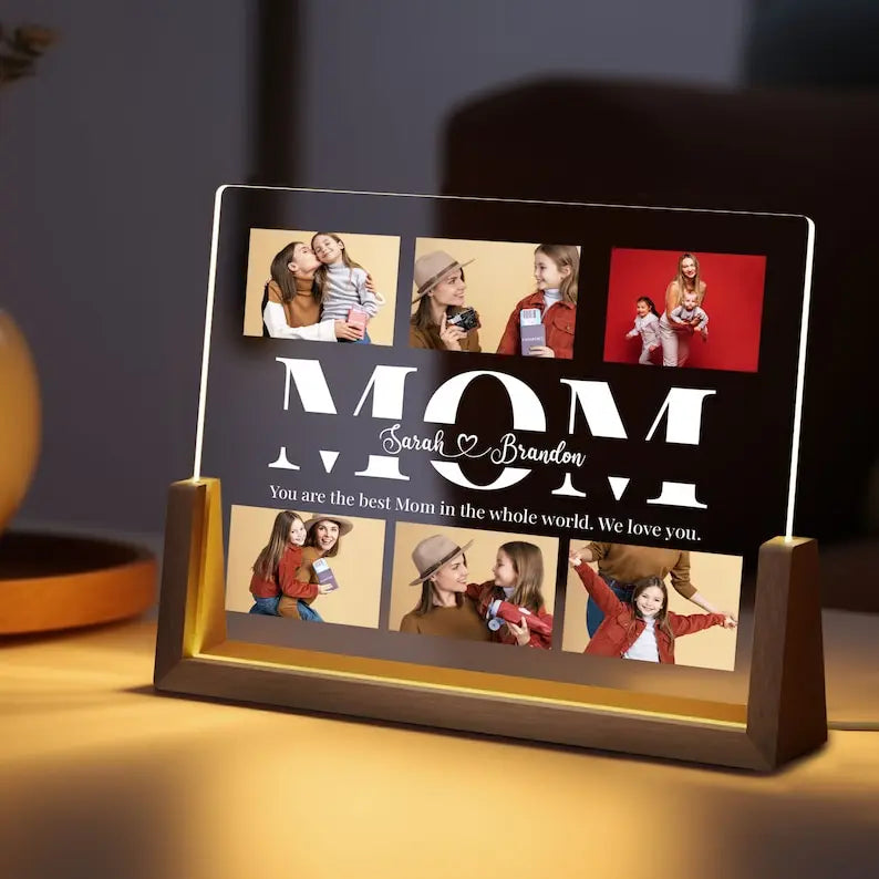 Personalized Photo Night Light Mother's Day Gift for Mom, Acrylic LED Light, Home Decoration - Harshita Craft