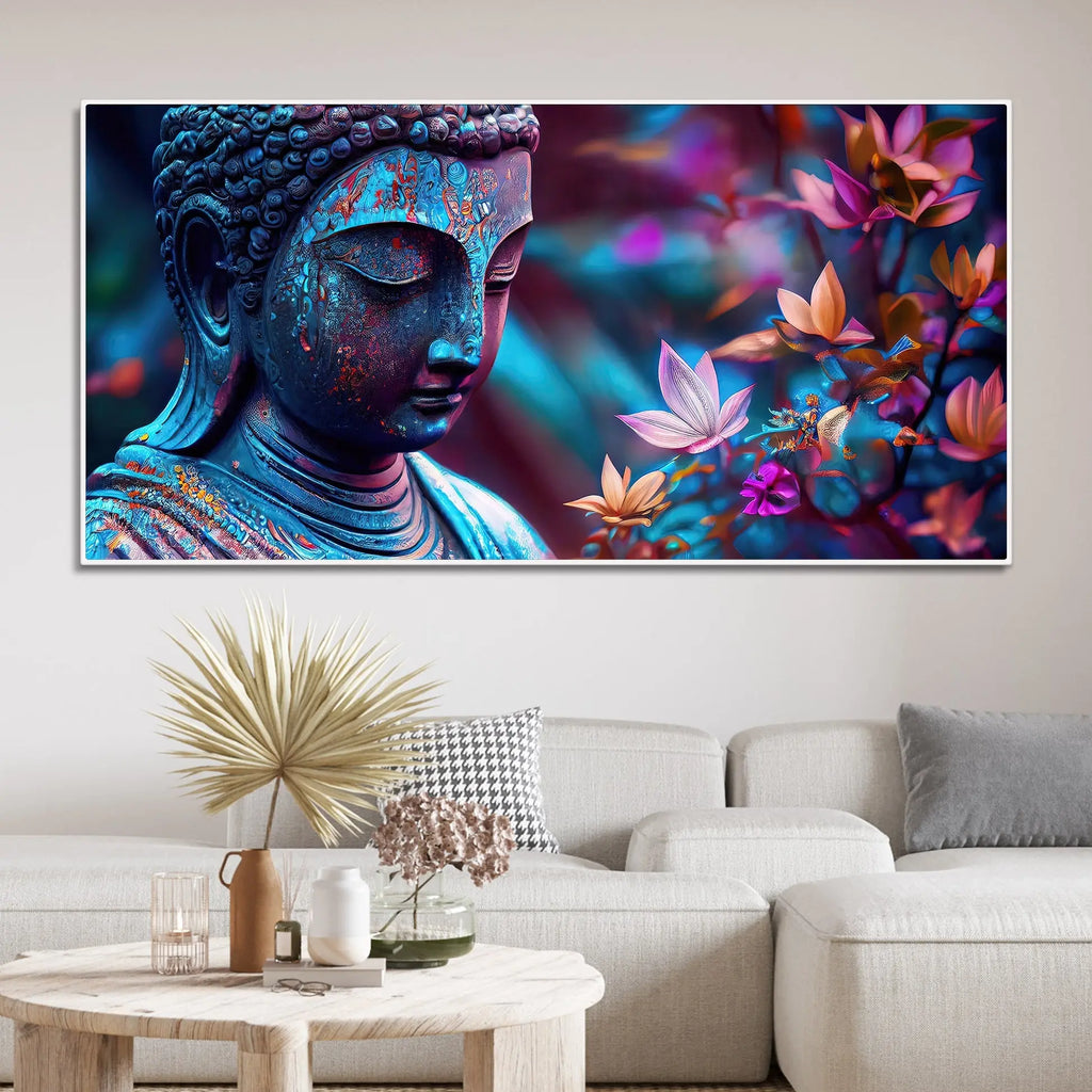 Lord Gautam Buddha Floral Art Canvas Wall Painting - Harshita Craft