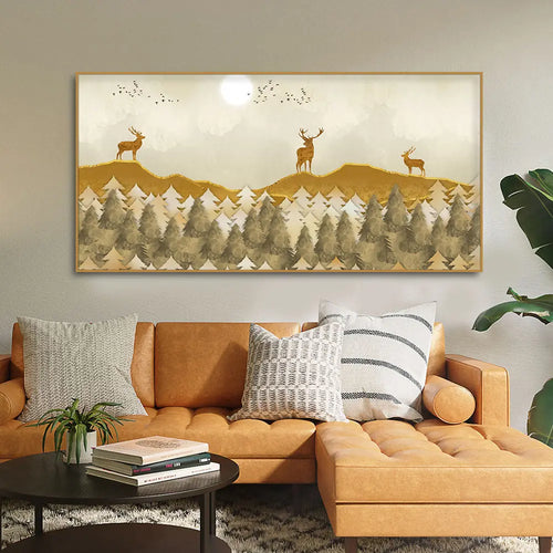 Beautiful Golden Deers Premium Canvas Wall Painting Decor Mantra