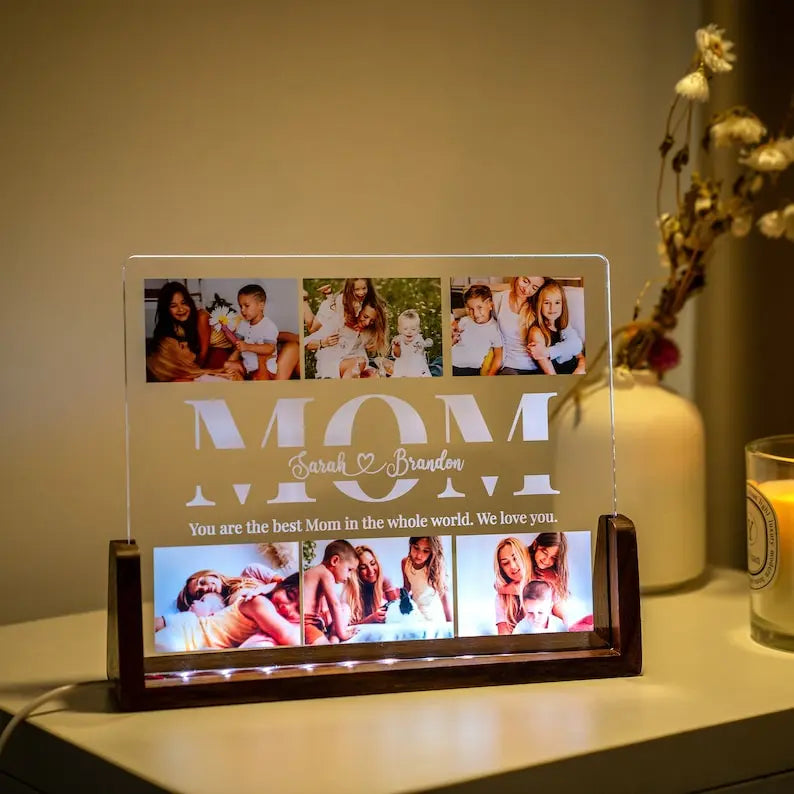 Personalized Photo Night Light Mother's Day Gift for Mom, Acrylic LED Light, Home Decoration - Harshita Craft