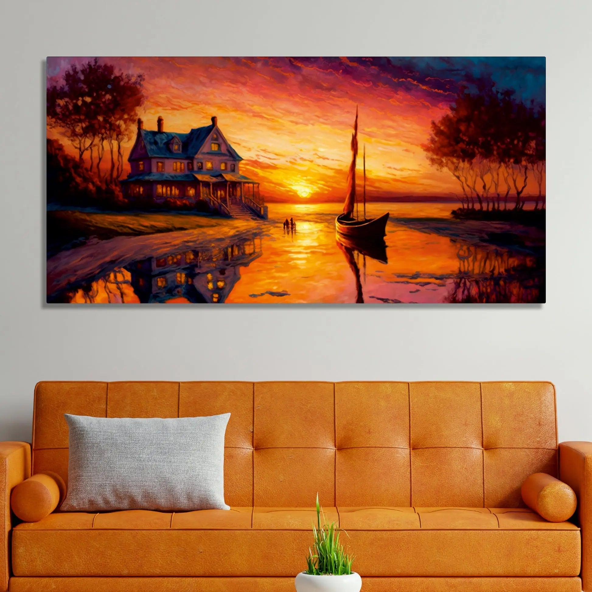 Beautiful Lake with A Sunset View Canvas Wall Painting Decor Mantra