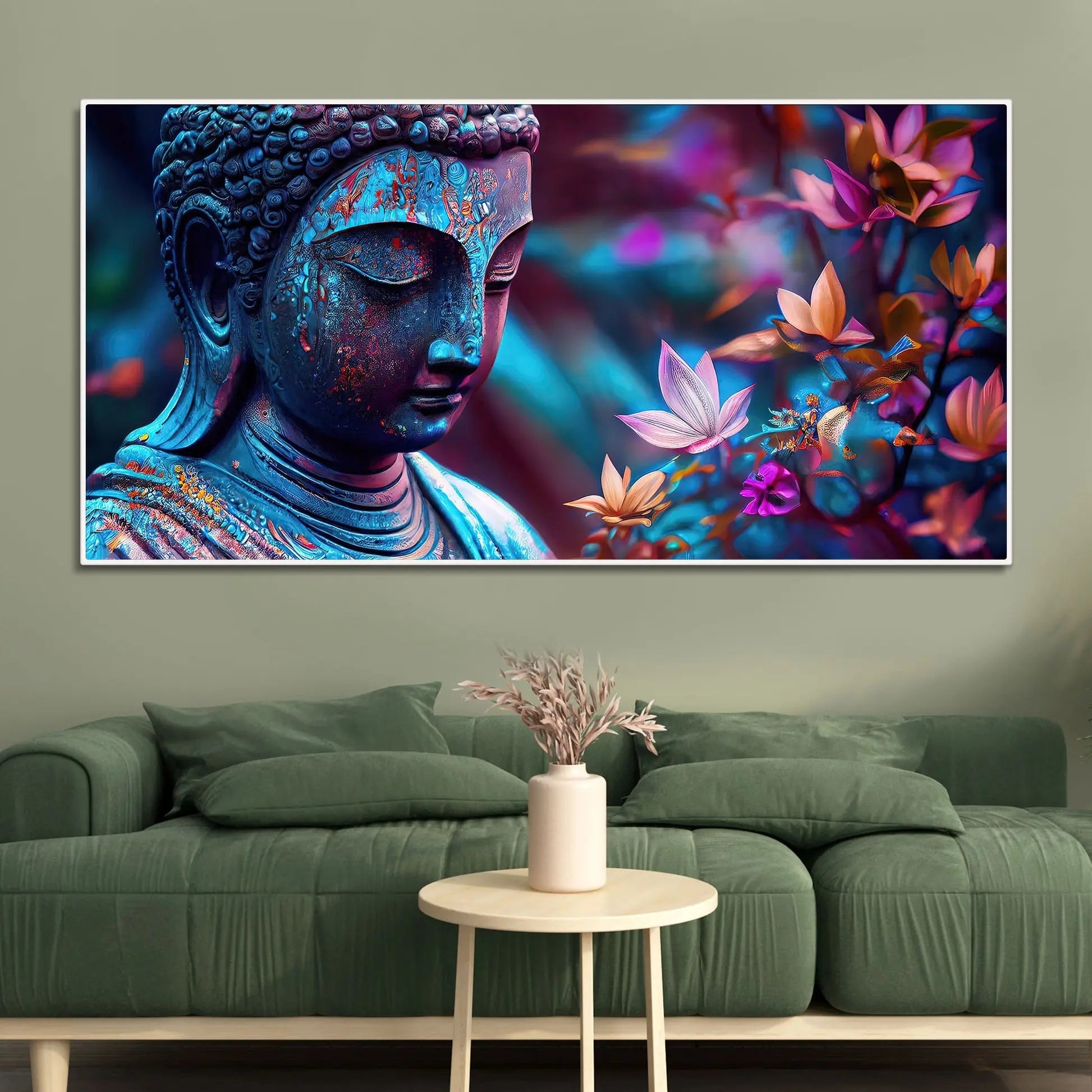 Lord Gautam Buddha Floral Art Canvas Wall Painting - Harshita Craft