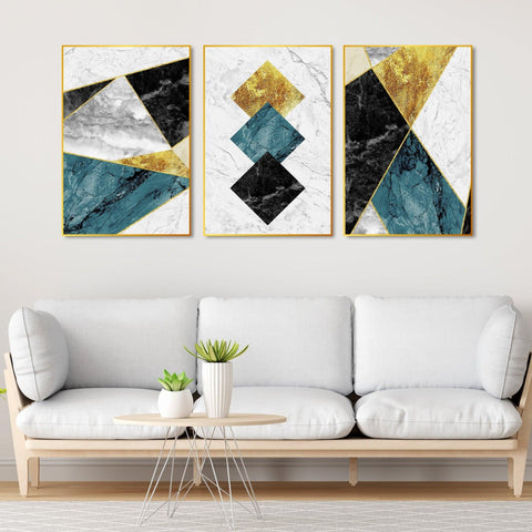 Shapes & Textures Decorative Floating Canvas Wall Painting Set of Three - Decor Mantra 