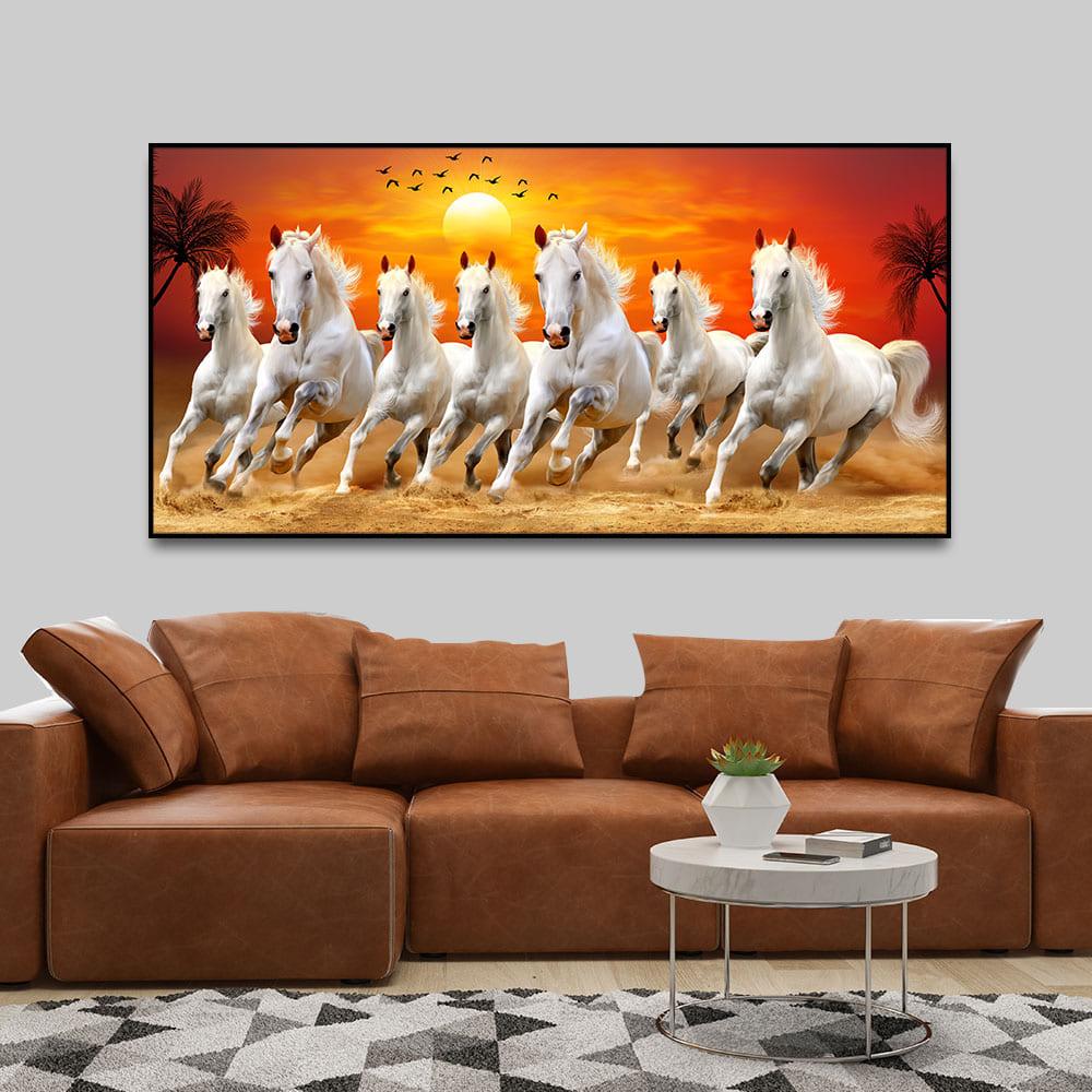 Seven Horses Running at Sunrise Premium Canvas Wall Painting - Decor Mantra 