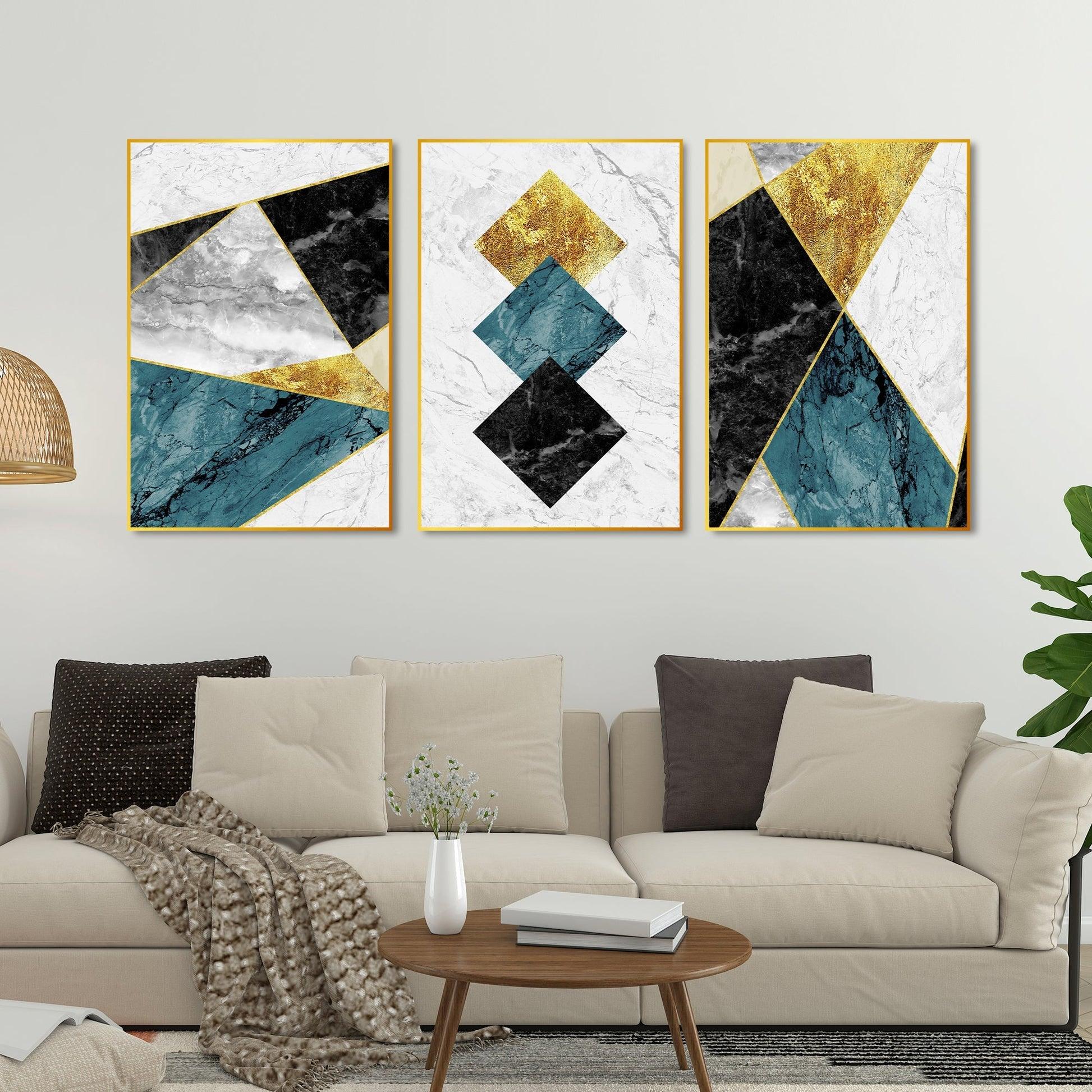 Shapes & Textures Decorative Floating Canvas Wall Painting Set of Three - Decor Mantra 