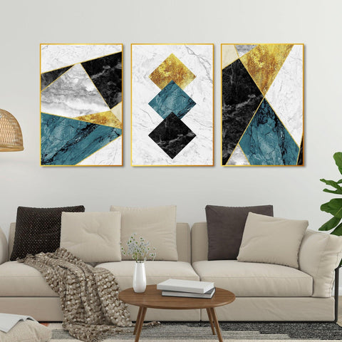 Shapes & Textures Decorative Floating Canvas Wall Painting Set of Three - Decor Mantra 