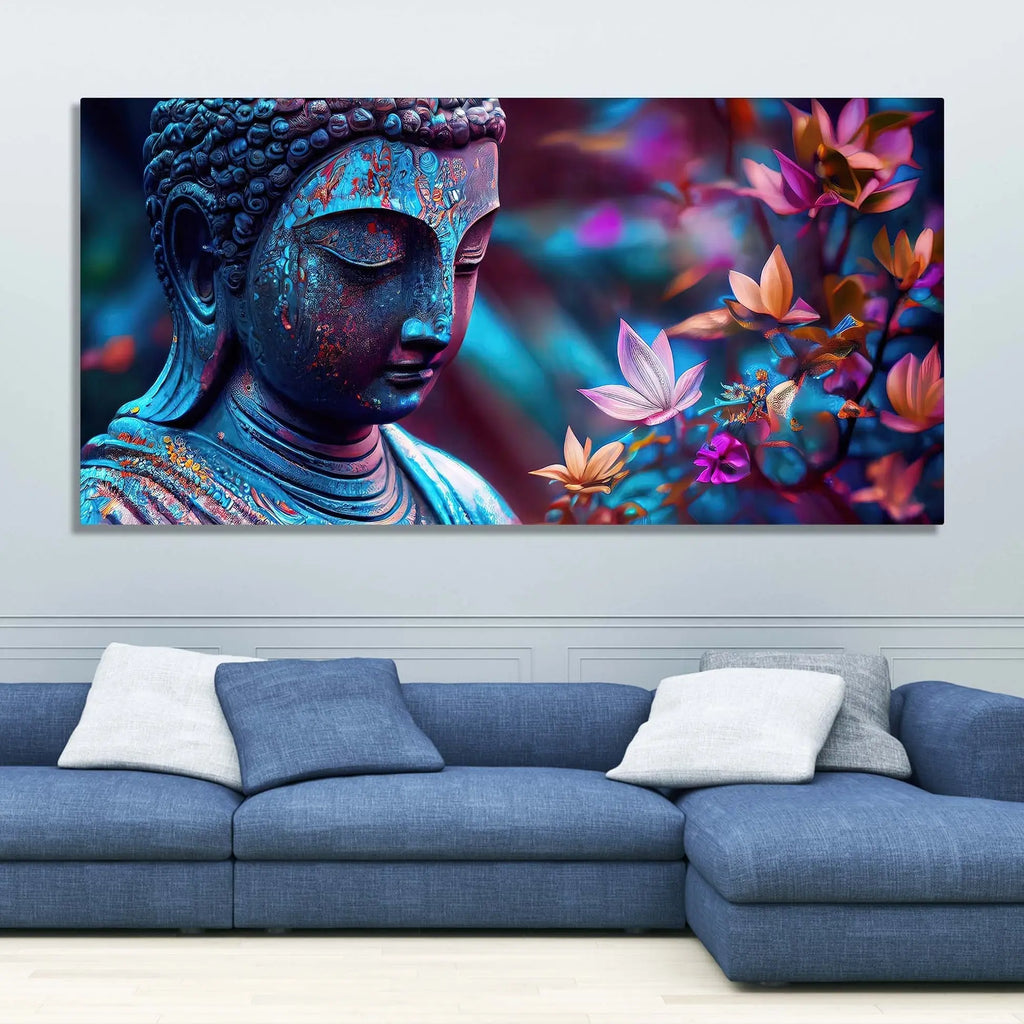 Lord Gautam Buddha Floral Art Canvas Wall Painting - Harshita Craft