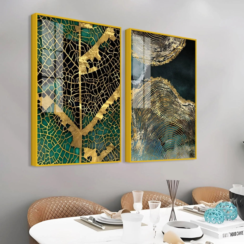 Amazing Golden Pattern Acrylic Floating Wall Painting Set of 2 - Decor Mantra 