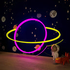 Solar System Saturn Plante Pink & Yellow LED Neon Light DECORMANTRA