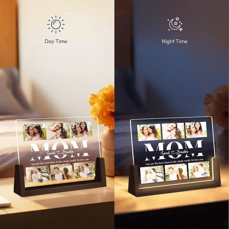 Personalized Photo Night Light Mother's Day Gift for Mom, Acrylic LED Light, Home Decoration - Harshita Craft