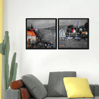 Beautiful Lake View Scenery Wall Painting of 2 Pieces Floating Frame - Decor Mantra 