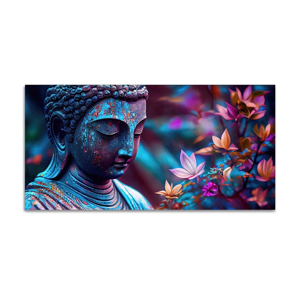 Lord Gautam Buddha Floral Art Canvas Wall Painting - Harshita Craft