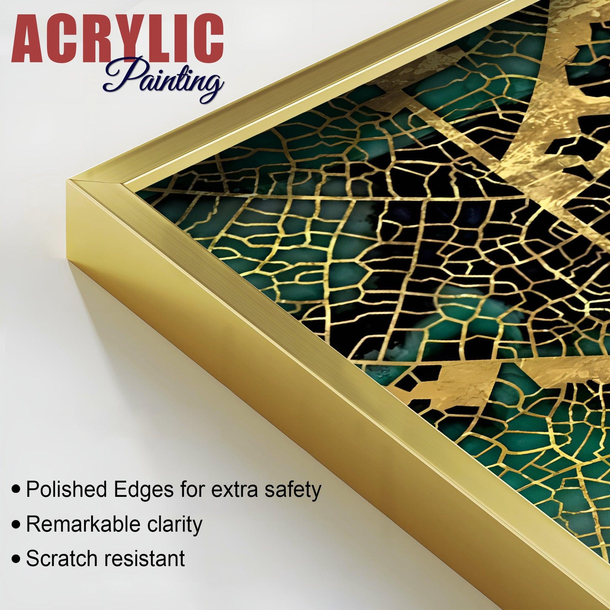 Amazing Golden Pattern Acrylic Floating Wall Painting Set of 2 - Decor Mantra 