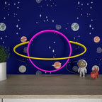 Solar System Saturn Plante Pink & Yellow LED Neon Light DECORMANTRA