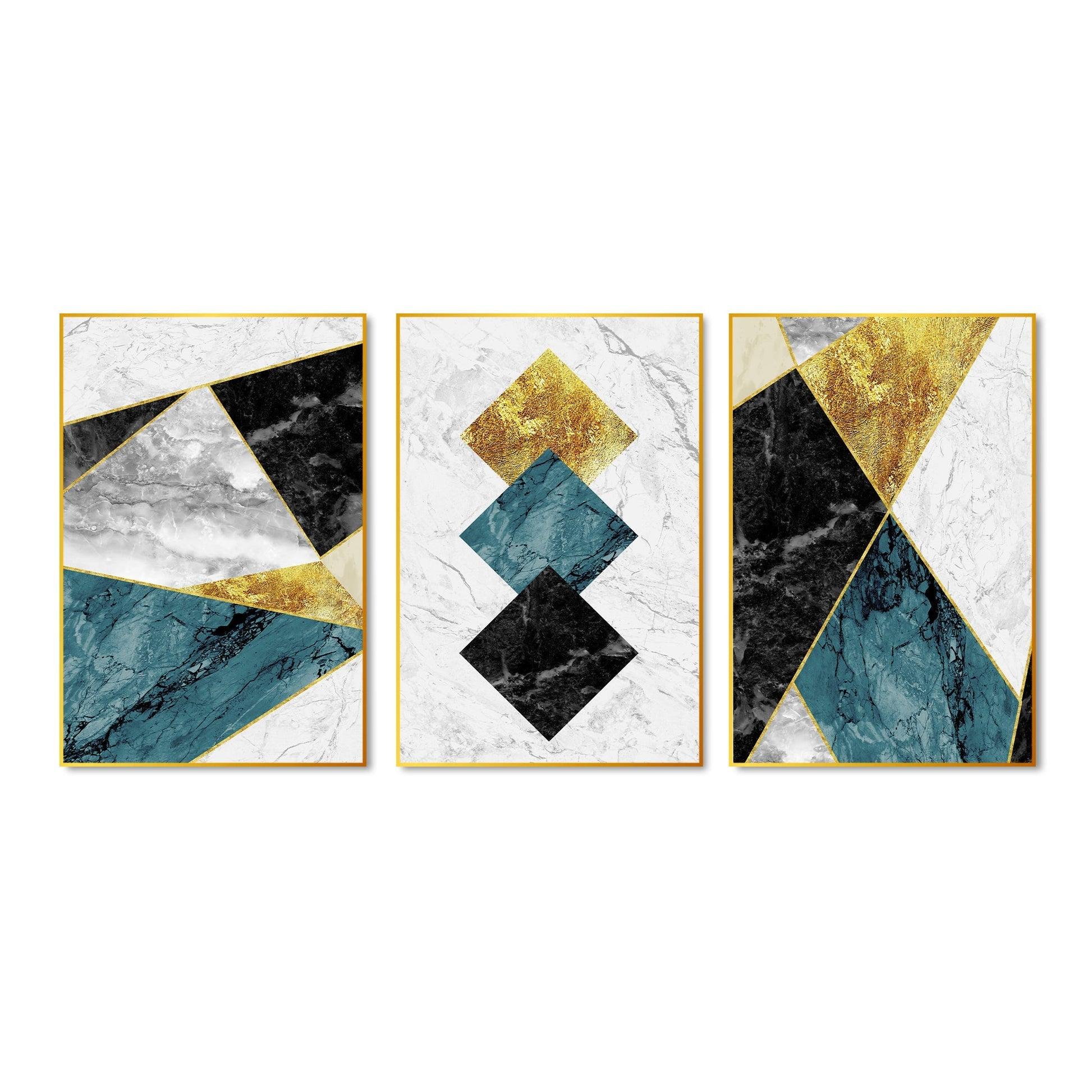 Shapes & Textures Decorative Floating Canvas Wall Painting Set of Three - Decor Mantra 