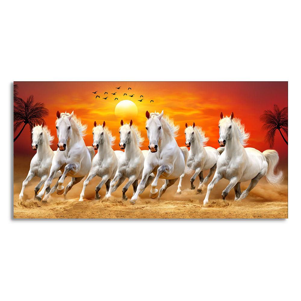 Seven Horses Running at Sunrise Premium Canvas Wall Painting - Decor Mantra 