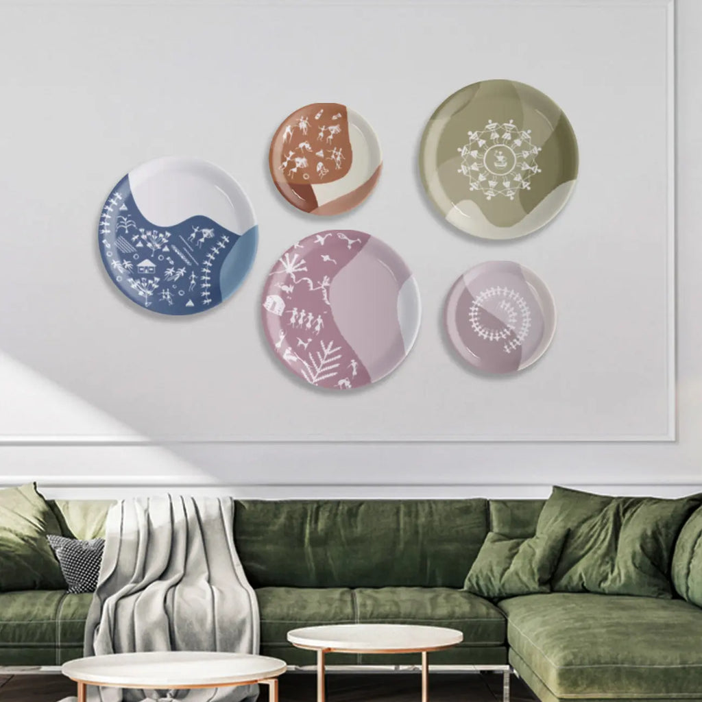 Modern Fusion Warli Floral Wall Plate - Harshita Craft