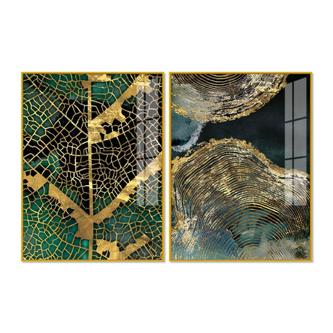 Amazing Golden Pattern Acrylic Floating Wall Painting Set of 2 - Decor Mantra 