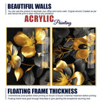 Beautiful Golden Flower Premium Acrylic Floating Wall Painting Set Of 2 - Decor Mantra 