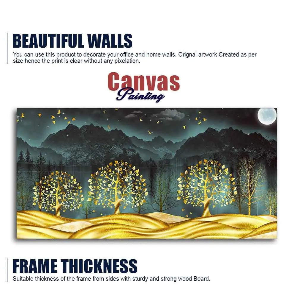Wall Painting of Golden Trees in Dark Forest - Harshita Craft