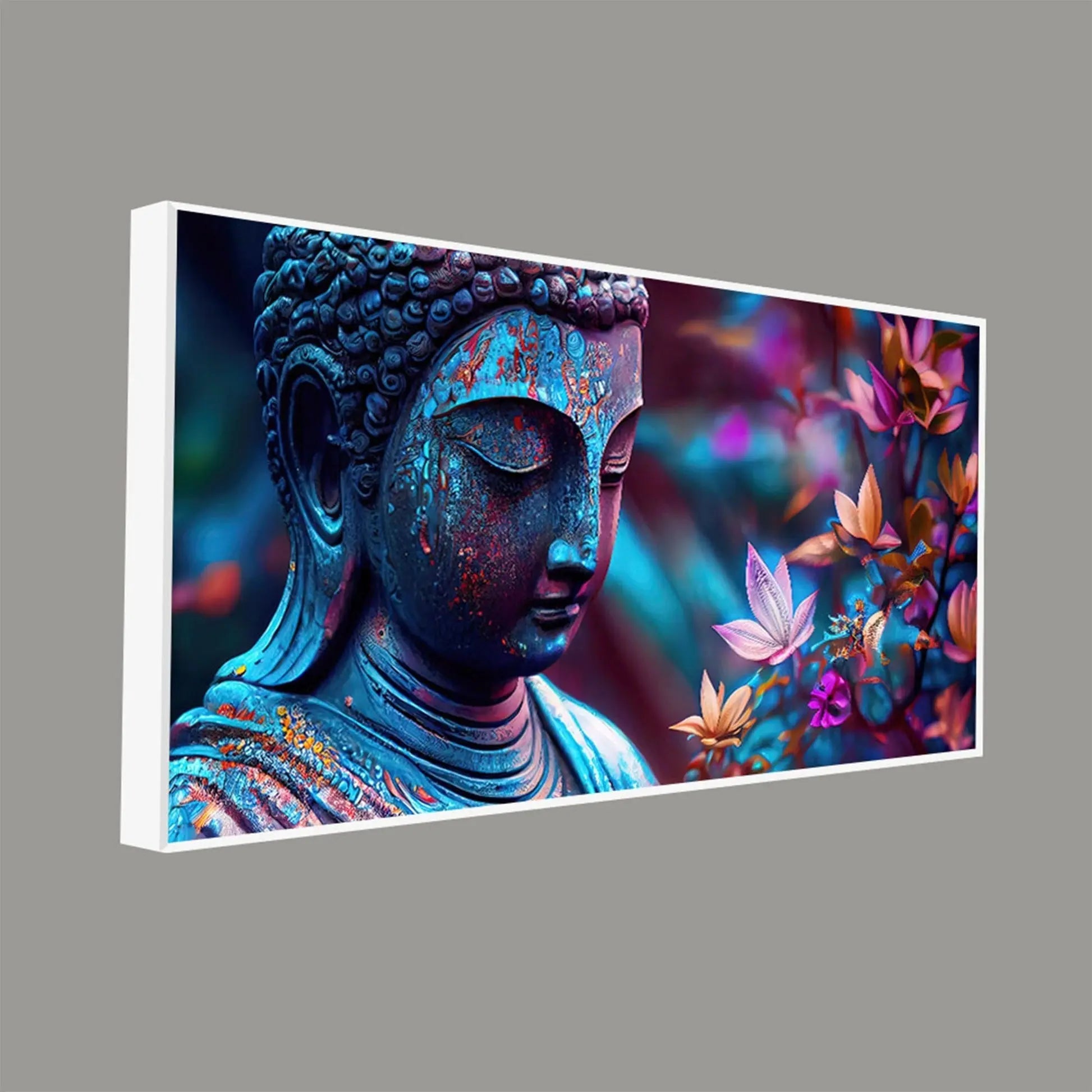 Lord Gautam Buddha Floral Art Canvas Wall Painting - Harshita Craft