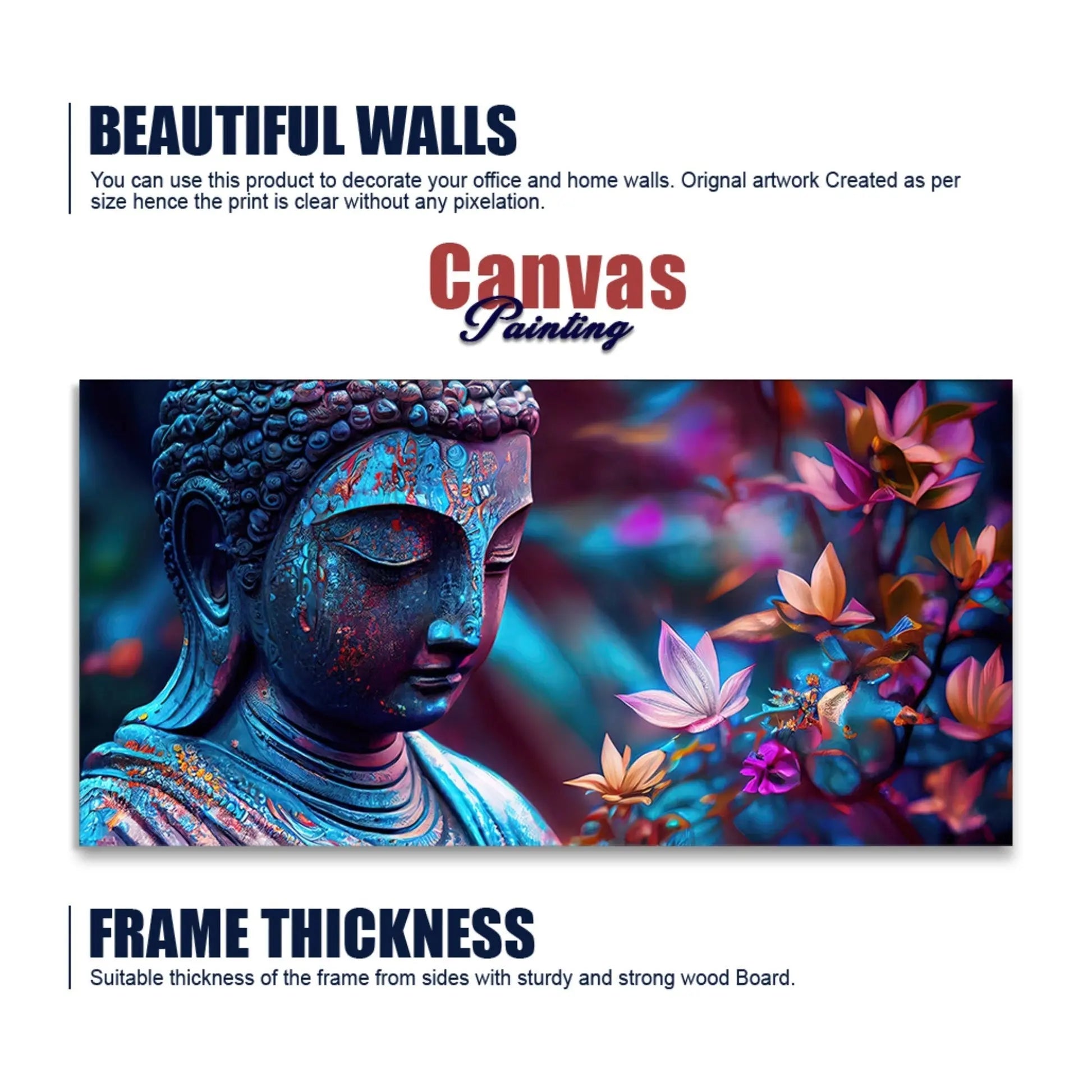 Lord Gautam Buddha Floral Art Canvas Wall Painting - Harshita Craft