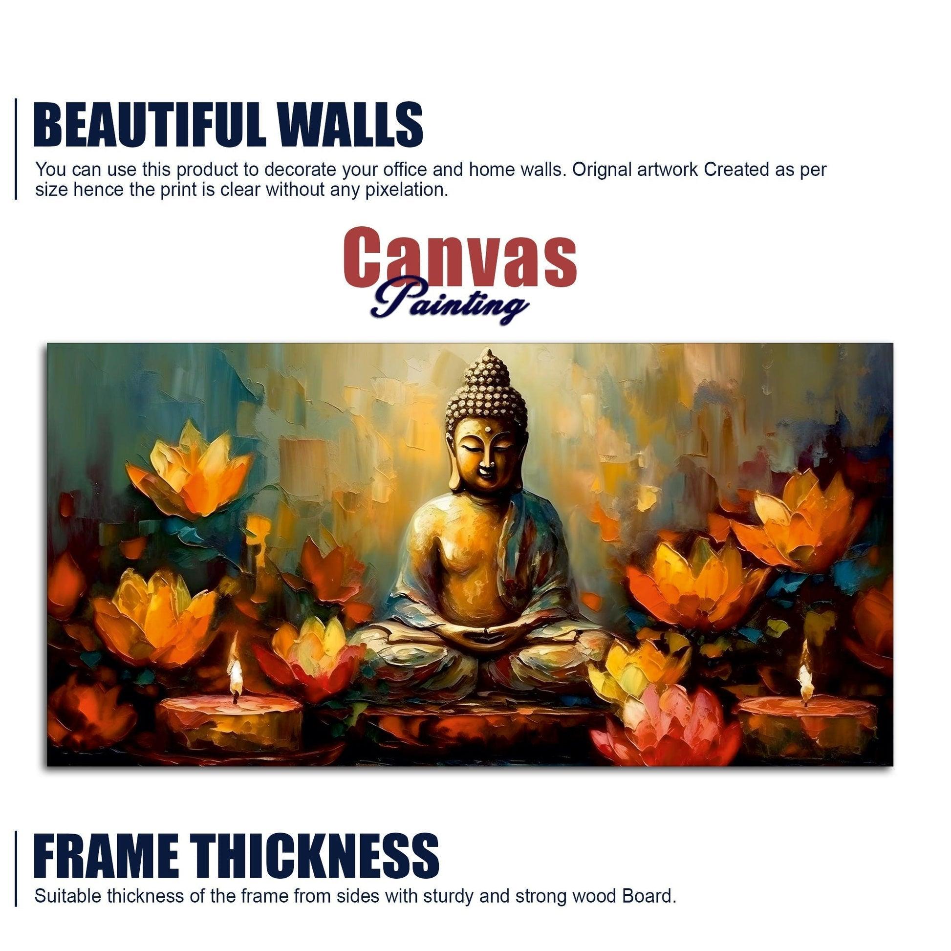 Meditating Buddha Statue with Lotus Flower Canvas Wall Painting - Decor Mantra 