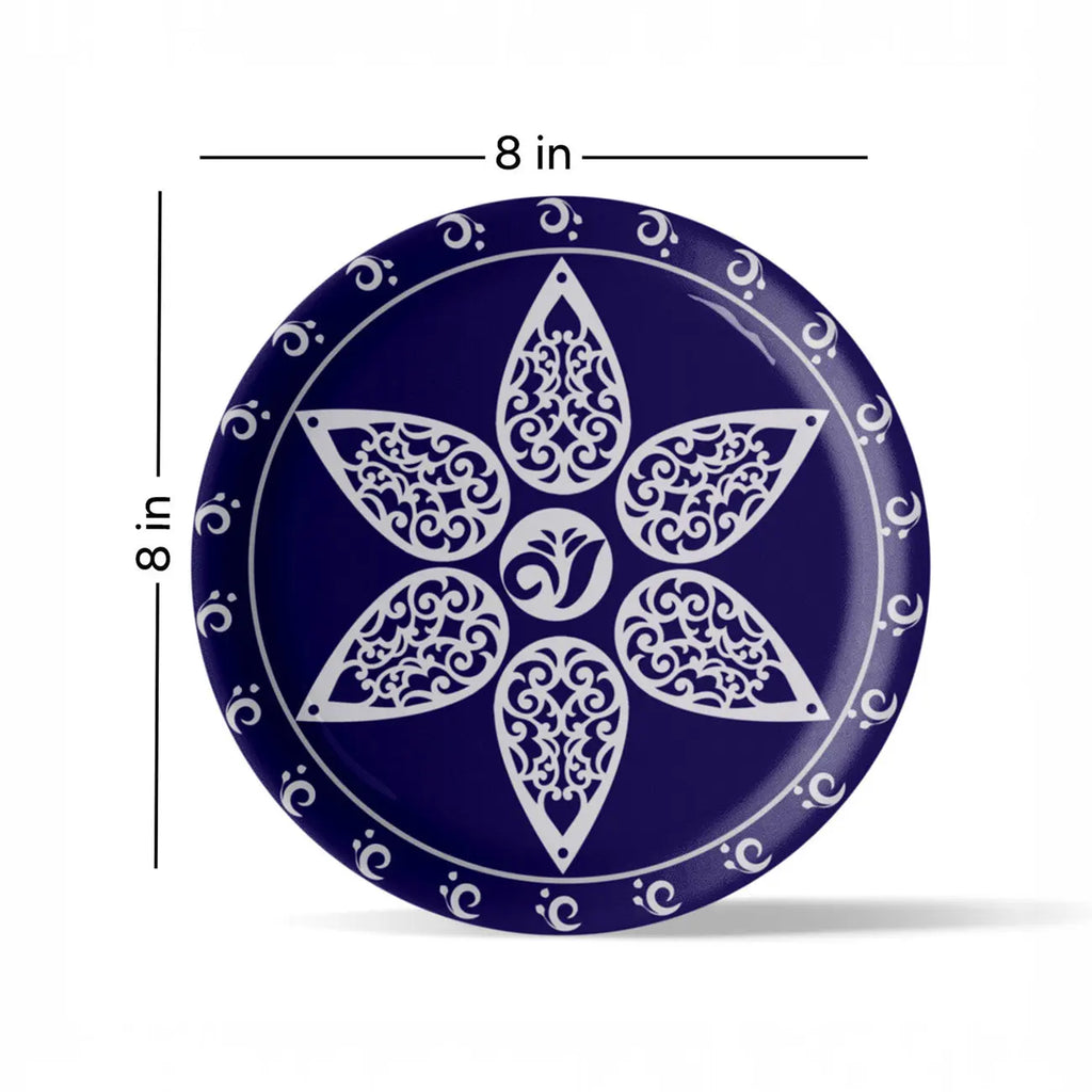 Elegant Blue Pottery flower Art for Every Space Wall Plate - Harshita Craft