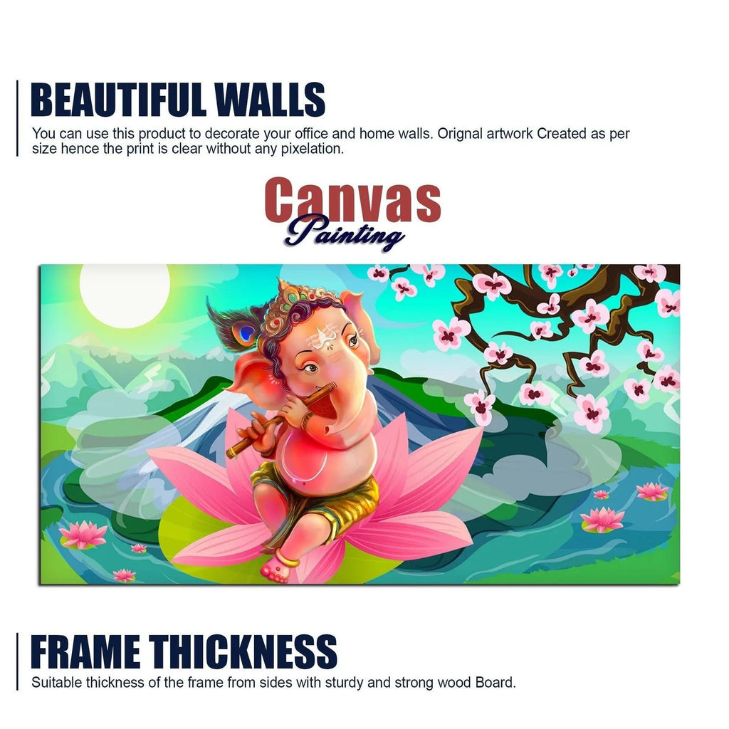 Lord Ganesha Playing Flute Premium Wall Painting - Decor Mantra 