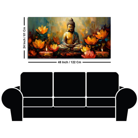 Meditating Buddha Statue with Lotus Flower Canvas Wall Painting - Decor Mantra 
