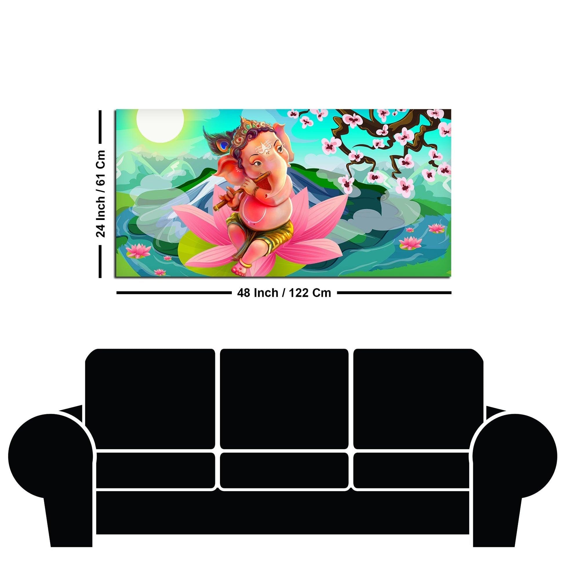 Lord Ganesha Playing Flute Premium Wall Painting - Decor Mantra 