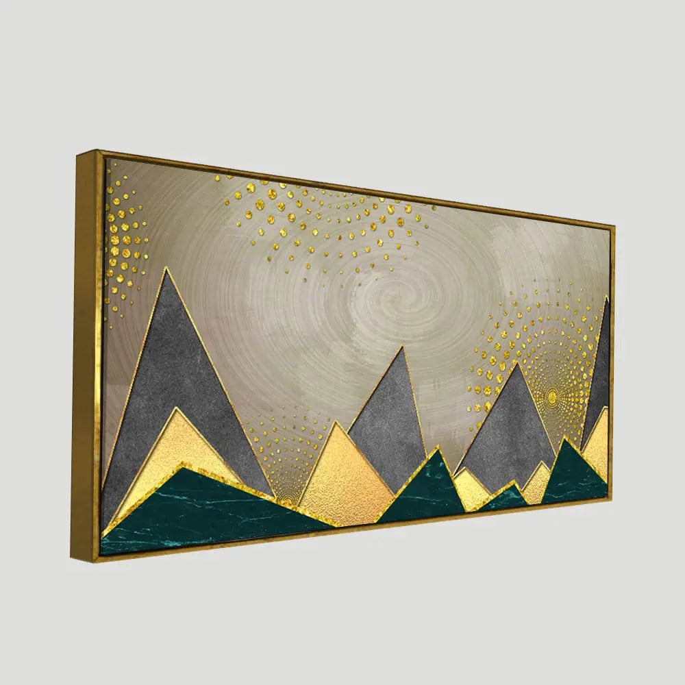 Geometric Shapes with Golden and dark triangles Canvas Wall Painting DECORMANTRA
