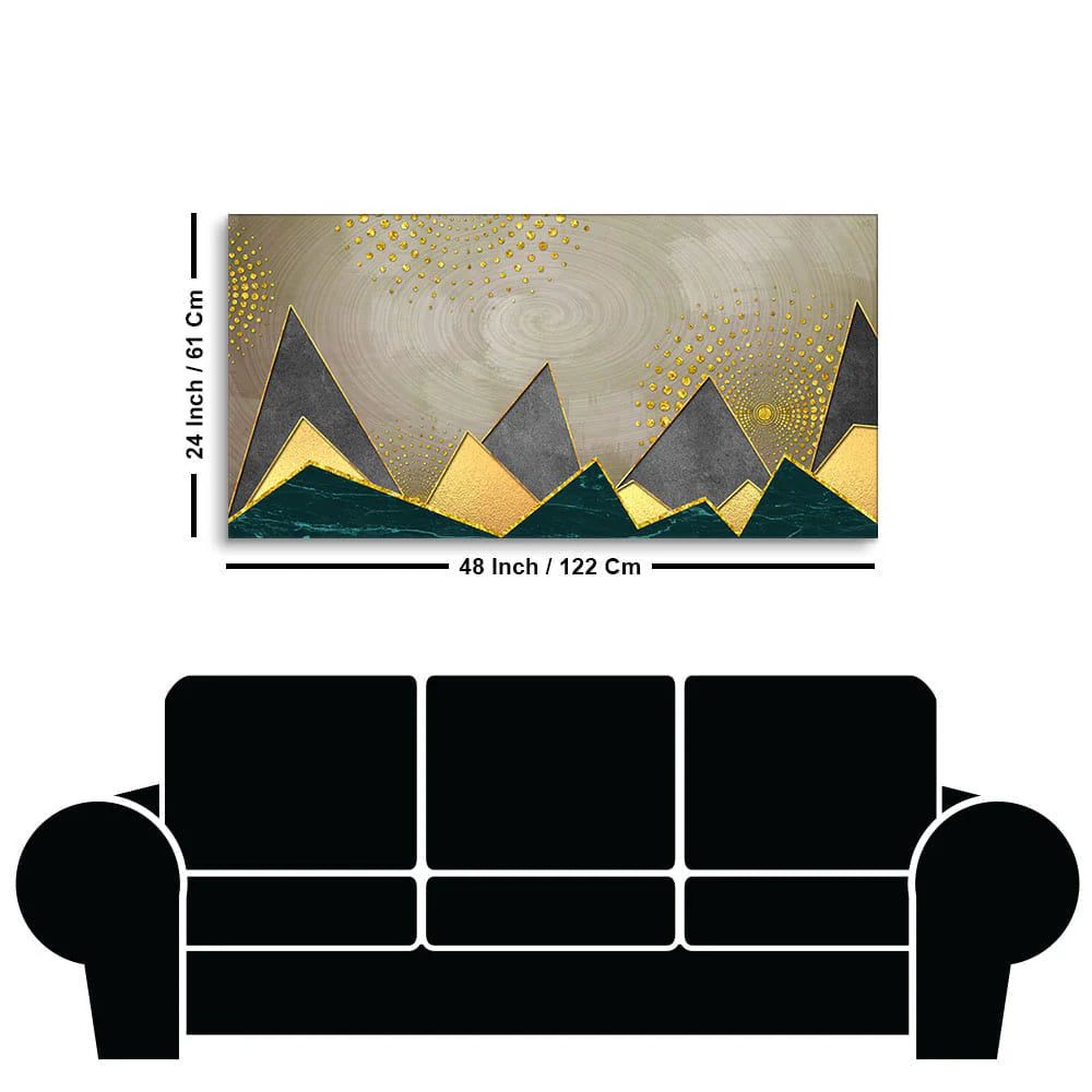 Geometric Shapes with Golden and dark triangles Canvas Wall Painting DECORMANTRA