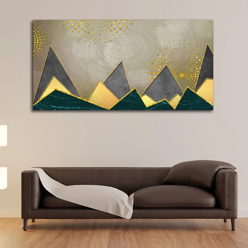 Geometric Shapes with Golden and dark triangles Canvas Wall Painting DECORMANTRA