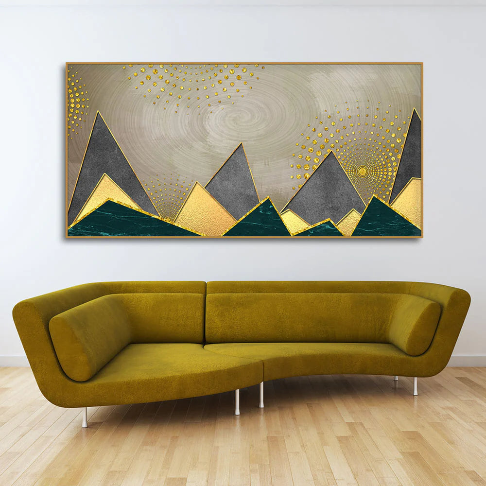 Geometric Shapes with Golden and dark triangles Canvas Wall Painting DECORMANTRA