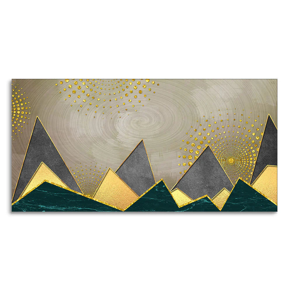 Geometric Shapes with Golden and dark triangles Canvas Wall Painting DECORMANTRA