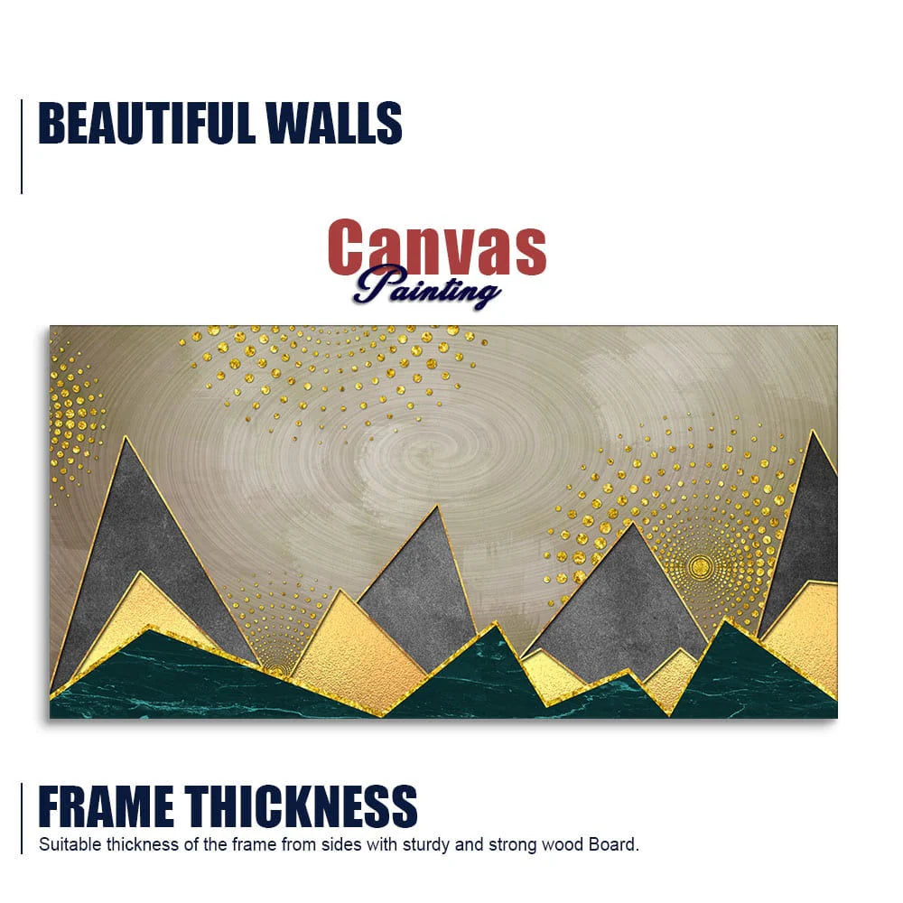 Geometric Shapes with Golden and dark triangles Canvas Wall Painting DECORMANTRA
