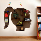 Girl Backlit Designer Wooden Wall Shelf / Book Shelf / Night Light, Walnut Finish - Decor Mantra 
