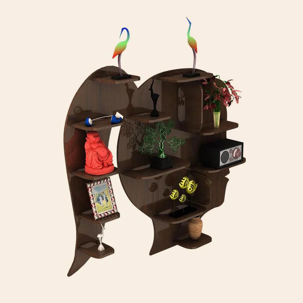 Girl Backlit Designer Wooden Wall Shelf / Book Shelf / Night Light, Walnut Finish - Decor Mantra 