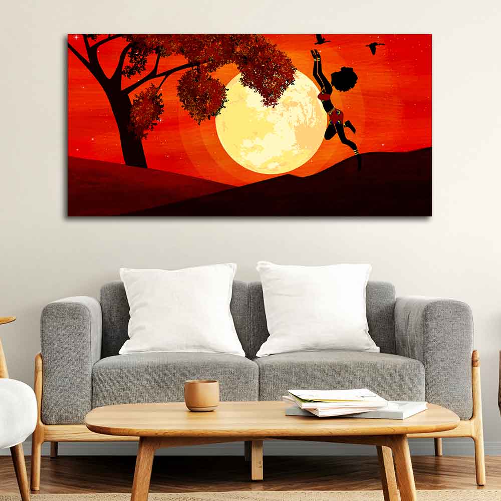 Girl Catching Bird Premium Wall Painting DECORMANTRA