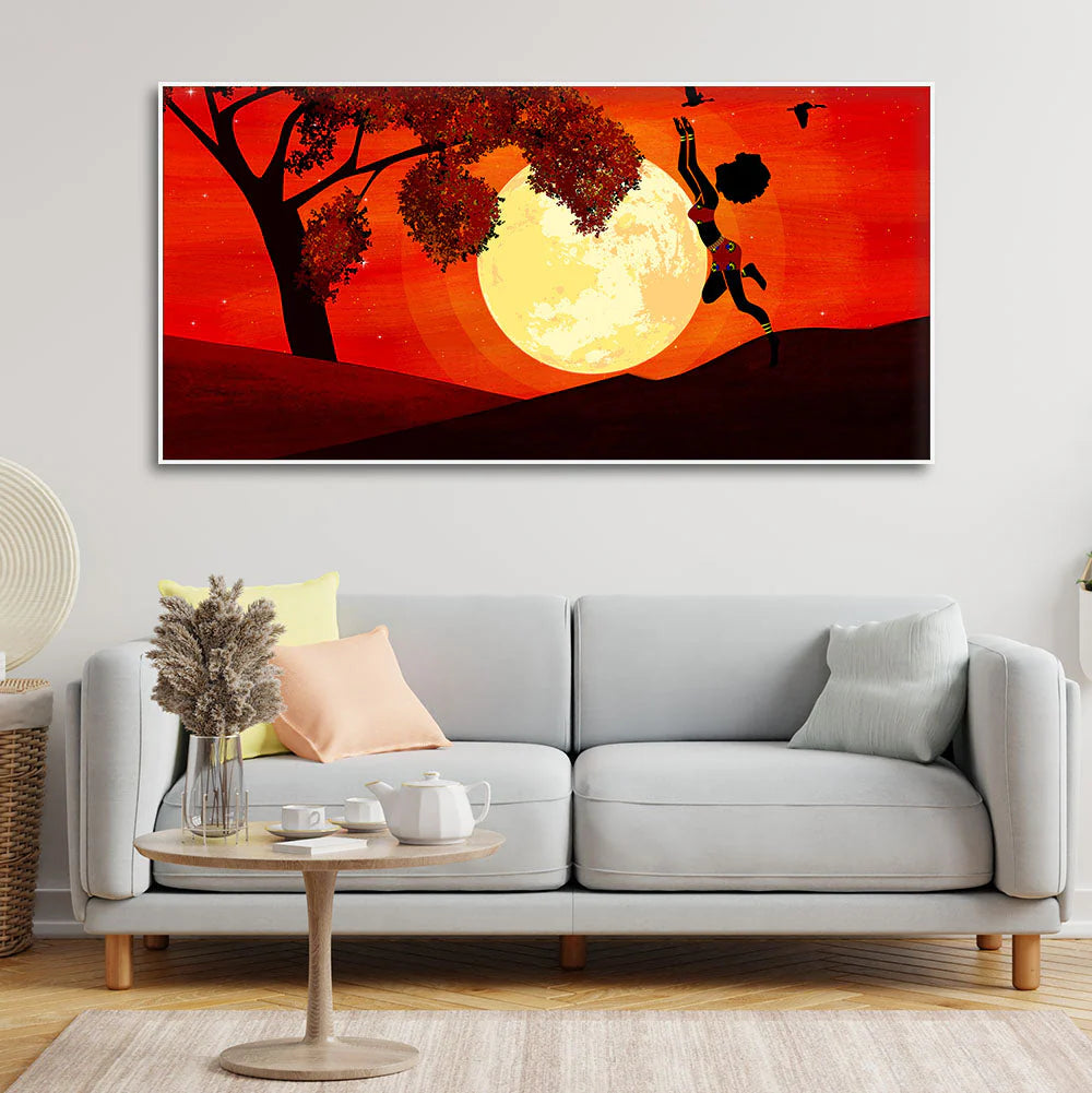 Girl Catching Bird Premium Wall Painting DECORMANTRA