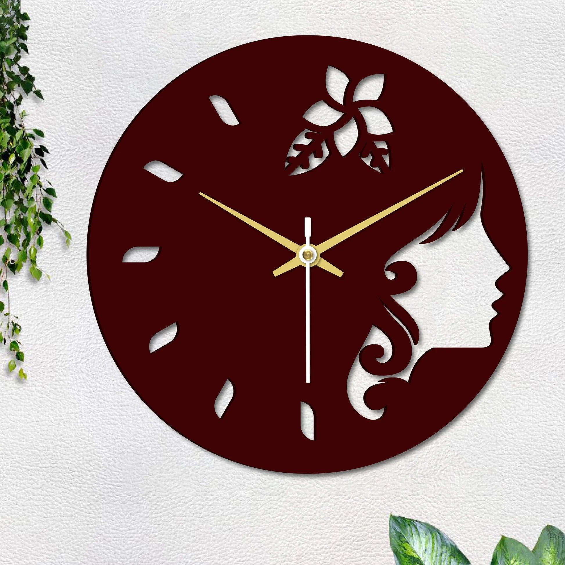Girl Face in Wooden Wall Clock - Decor Mantra 